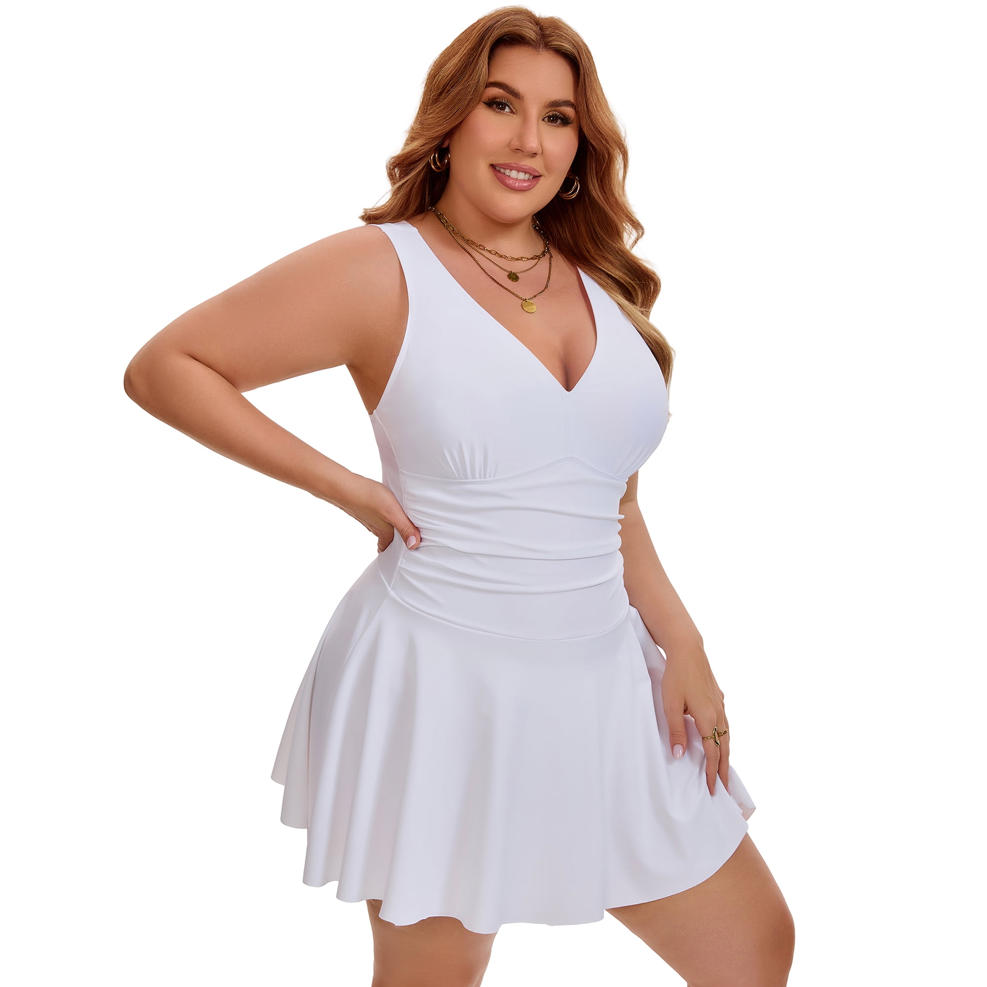 DARING DIVA Women's Plus Tummy Control Summer Beach Swimdress 4X White