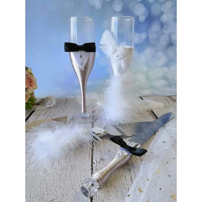 Glasseam Wedding Champagne Flutes Set of 2 Silver Toasting Glasses for  Bride and Groom