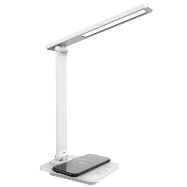Lámpara de escritorio LED con cargador inteligente inalámbrico Qi, lámpara de luz de noche para mesita de noche de oficina en casa, brillo regulable, 3 modos de cambio de color de