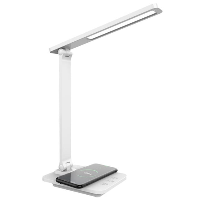 Lámpara de escritorio LED con cargador inteligente inalámbrico Qi, mesita de noche para oficina en casa, lámpara de luz nocturna, brillo regulable, 3 modos de cambio de color de iluminación y control