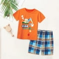thumbnail image 2 of Trolimons Boy's Knitted Cotton Excavator Top Stripes Shorts Set, Orange, Size 2T 3T, 2 of 8