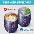 thumbnail image 4 of 12oz Stemless Wine Tumblers Blue Gold Sun Moon Pattern Vacuum Insulated Stainless Steel Travel Tumbler Cups Mug with Lid and Straw for Champaign,Cocktail,Beer with Cleaning Brush, 4 of 5