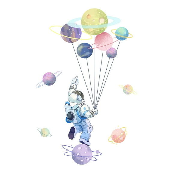 1set Astronaut Wall Decals Gradient-Colored Planets Wall Stickers Outer Space Wall Decor for 's Room Playroom Walls Decoration
