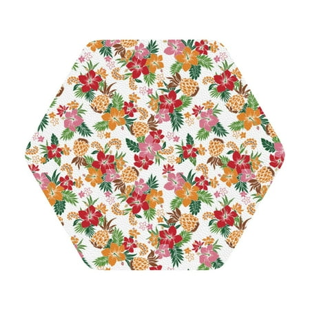 

Coaee Pineapple Flower Print Leather Coasters Set of 6 Non-Slip Washable Cup Coasters for Home Office Bar Hexagon