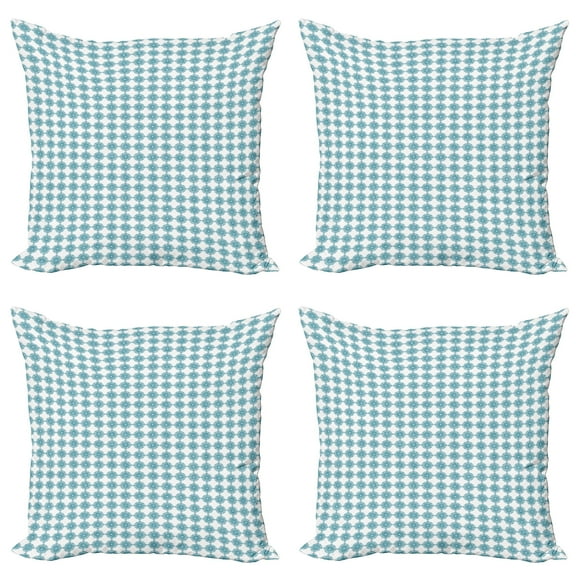 Ambesonne Geometric Throw Pillow Cover 4 Pack, Interlacing Squares, 24", Pale Blue and White
