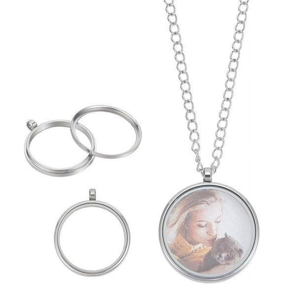 2Pcs Memory Locket Pendants 41mm Long Stainless Steel Blank Flat Round Floating Locket Charms Wedding Bouquet Charms with Glass Photo Charms for Necklace 41x34x6mm