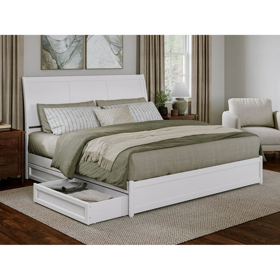 AFI, Andorra King Platform Bed with Panel Footboard and Storage Drawers, White