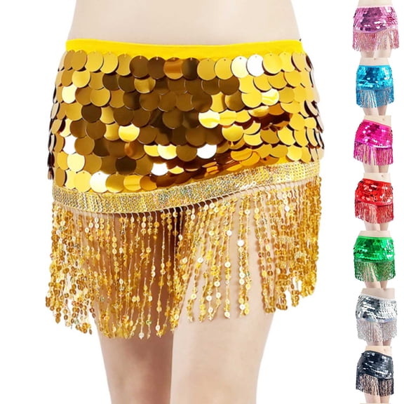 AGWOLF Sequin Skirt for Women Glitter Mermaid Mini Skirts Sparkly Belly Dance Hip Scarf Music Party Rave Wrap Skirt