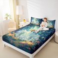 thumbnail image 3 of Manfei Cute Floral Ghost King Sheets 4pcs, Sunflower Butterfly Halloween Bedding, Blue Green Yellow,1 Fitted Sheet, 1 Flat Sheet and 2 Pillowcases, 3 of 5
