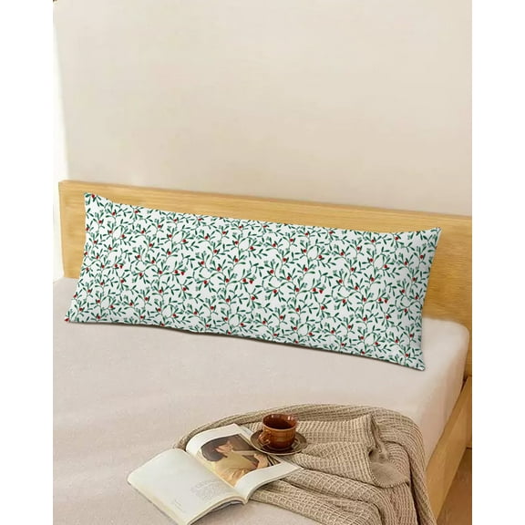 Watercolor Botanical Throw Pillow Cover,Seasonal Green Leaves Red Floral Rectangle Decorative Pillow Case Protector Soft Cushion Cover Lumbar Pillowcase for Couch Sofa Bedroom Car Decor 20x54 Inch