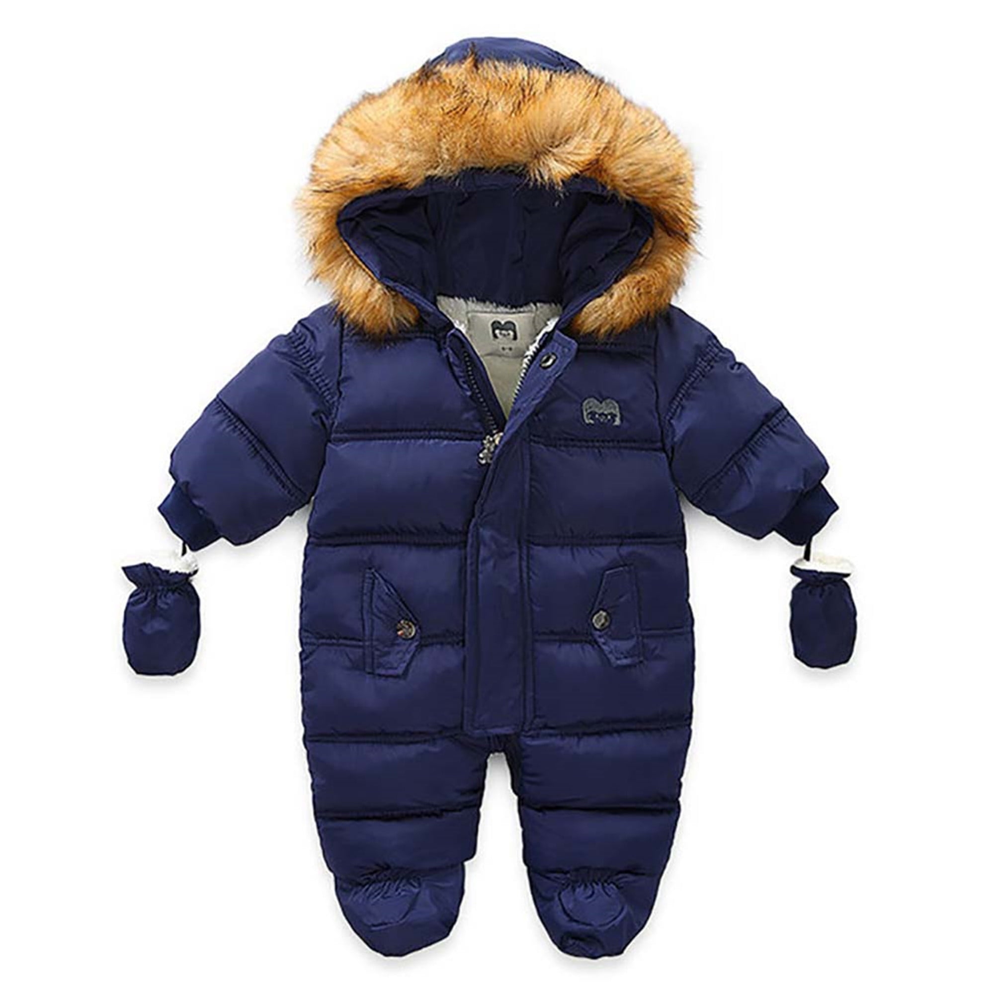 MOMKER Baby Down Jacket Boys Girls Cartoon Ear Hoodie Winter Warm Puffer Coat Solid Long Sleeve Zipper Snowsuit Outwear