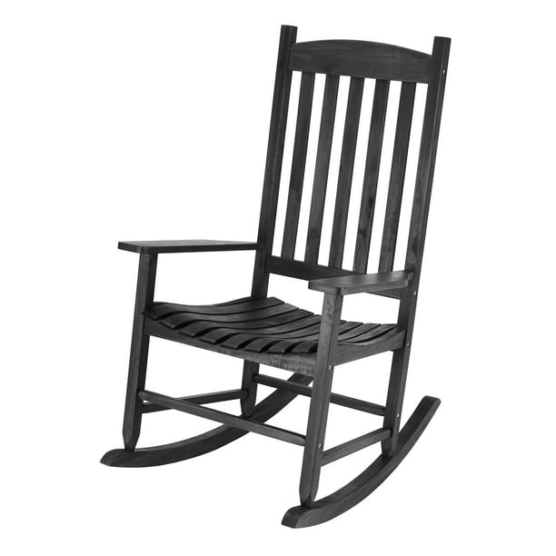 Mainstays Black Solid Wood Slat Outdoor, Outdoor Wood Rocking Chair Black