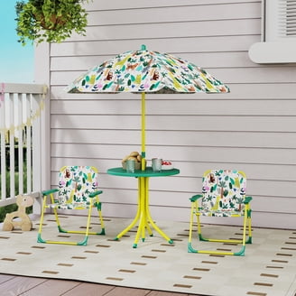 children's patio set umbrella Outsunny Kids Table and Chair Set, Outdoor Folding Garden Furniture, Picnic Table for Backyard, with Removable & Height Adjustable Sun Umbrella, Brown W x 20.5 in KOTEK Kids Picnic Table, Wooden