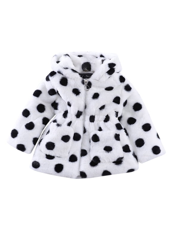 Toddler Girls Dalmatian Spot Fuzzy Fleece Coat Hooded Zip Up For Winter Jacket 2-3 Years