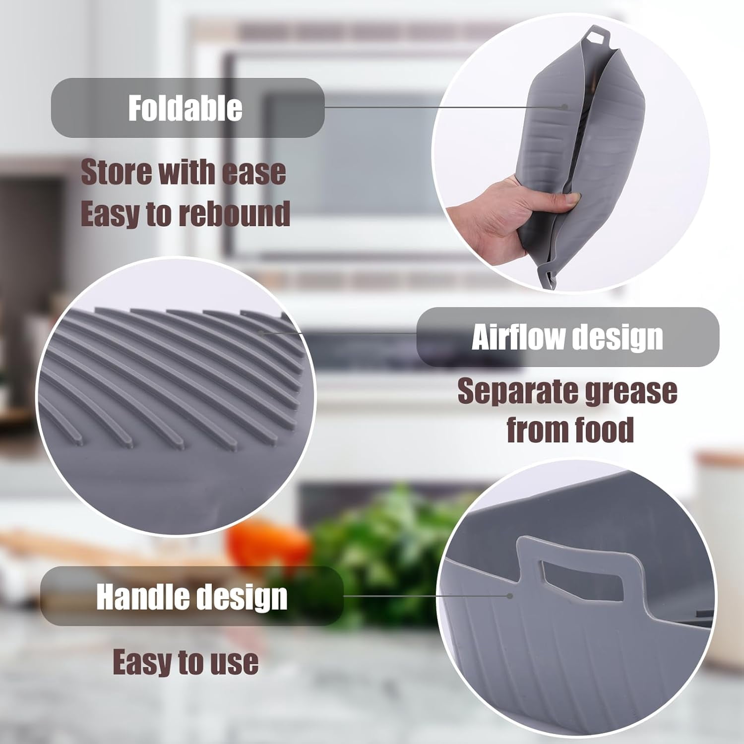 Silicone Liners Square for 8 to 8.5 inch Air Fryer, 4 Pcs Non-stick Food-grade Reusable Basket Baking Tray Airfryer Accessories