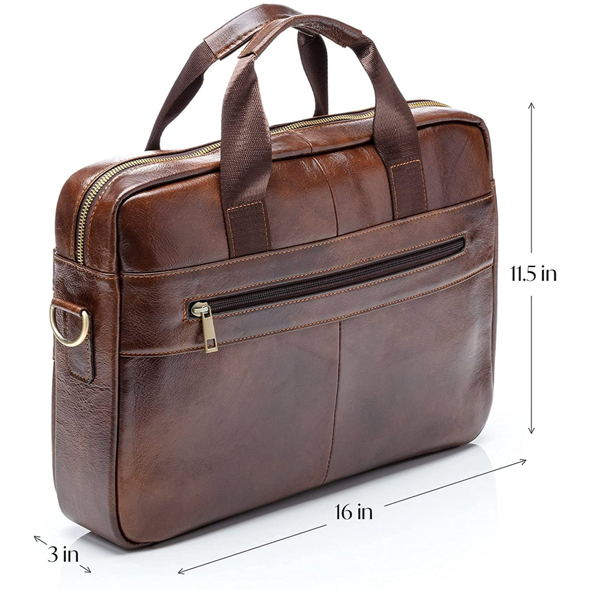 Genuine leather messenger bag for men padded 14 inch laptop briefcase hotsell