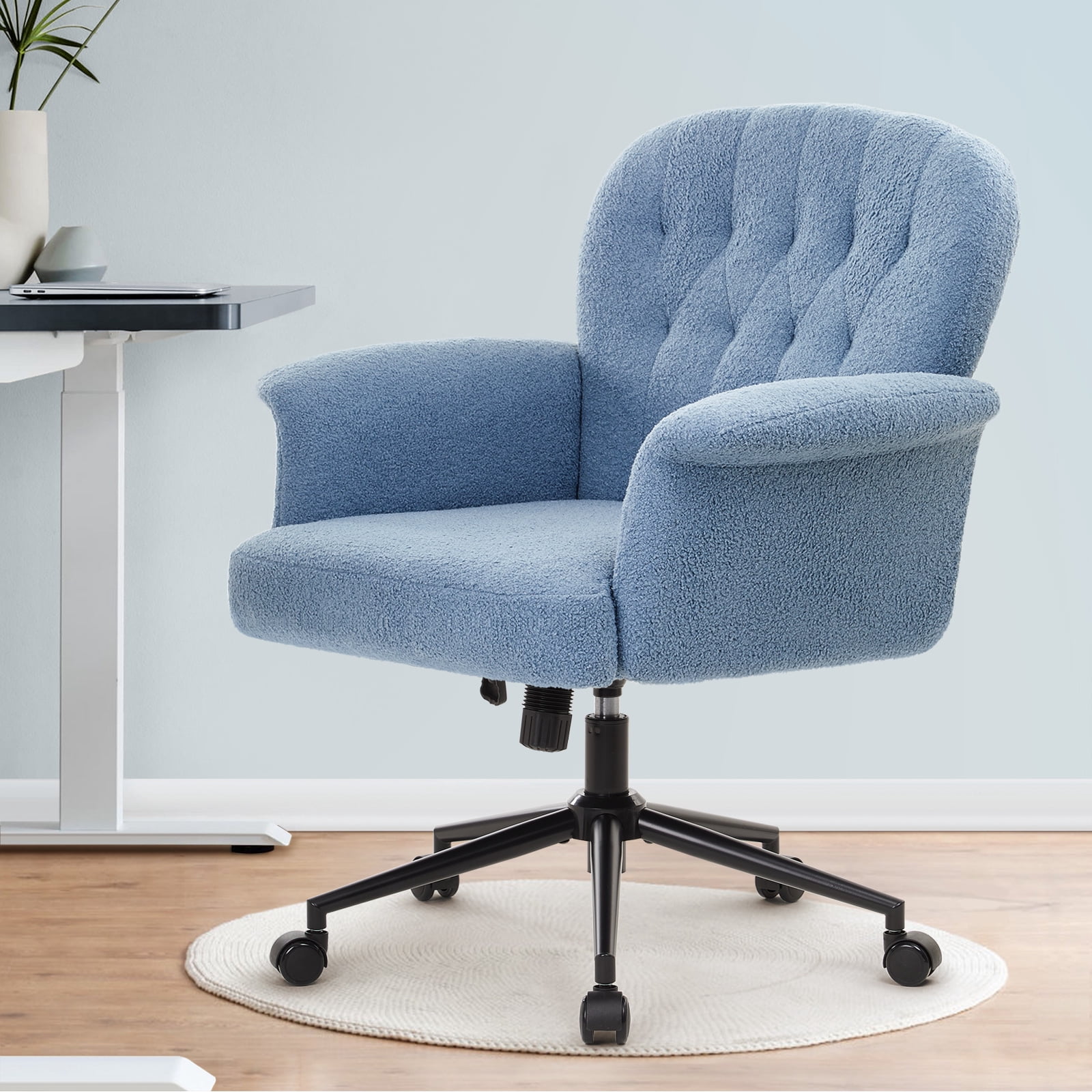 Office Chair for Home, Vanity Chair, Ergonomic Upholstered Modern Makeup Chairs with Wheels, Adjustable Height, for Bedroom, Living Room