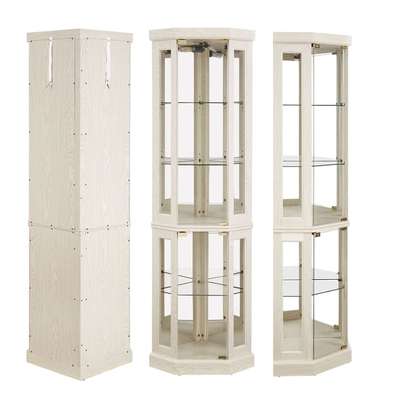CQSXDA 79” Antique Curio Cabinet Corner Glass Display Storage Cabinet, Wine Storage with Lights