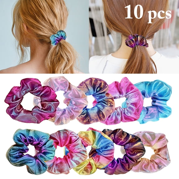 10PCS Hair Scrunchies for Women Girls Metallic Shiny Hair Ties Elastic Ponytail Holder