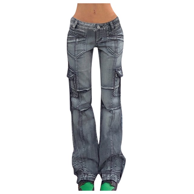 Pantalones Gibobby Mujer holgados de mezclilla alta azul S