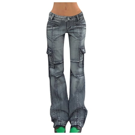 

Qufokar Leather Wide Leg Pants Women Jean Pajama Pants Women Solid Pocket Women Overall Color Denim Waist Jeans Pants Elastic High Patchwork Loose Women S Jeans
