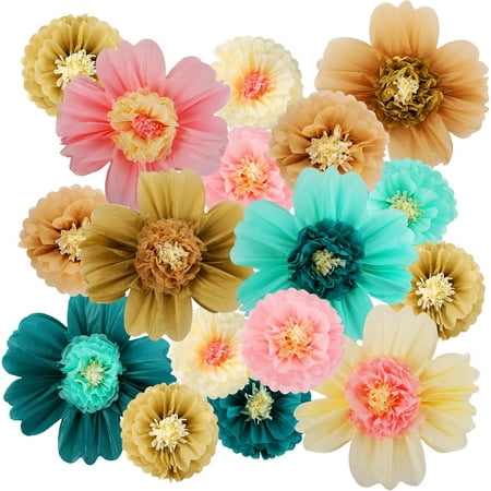 12 Pcs Large Colorful Tissue Paper Flowers Decorations 20" Giant Fiesta Crepe Paper Flowers for Wall Decor Backdrop Mexican Wedding Birthday Baby Shower Carnival Party Craft (Stylish Color)