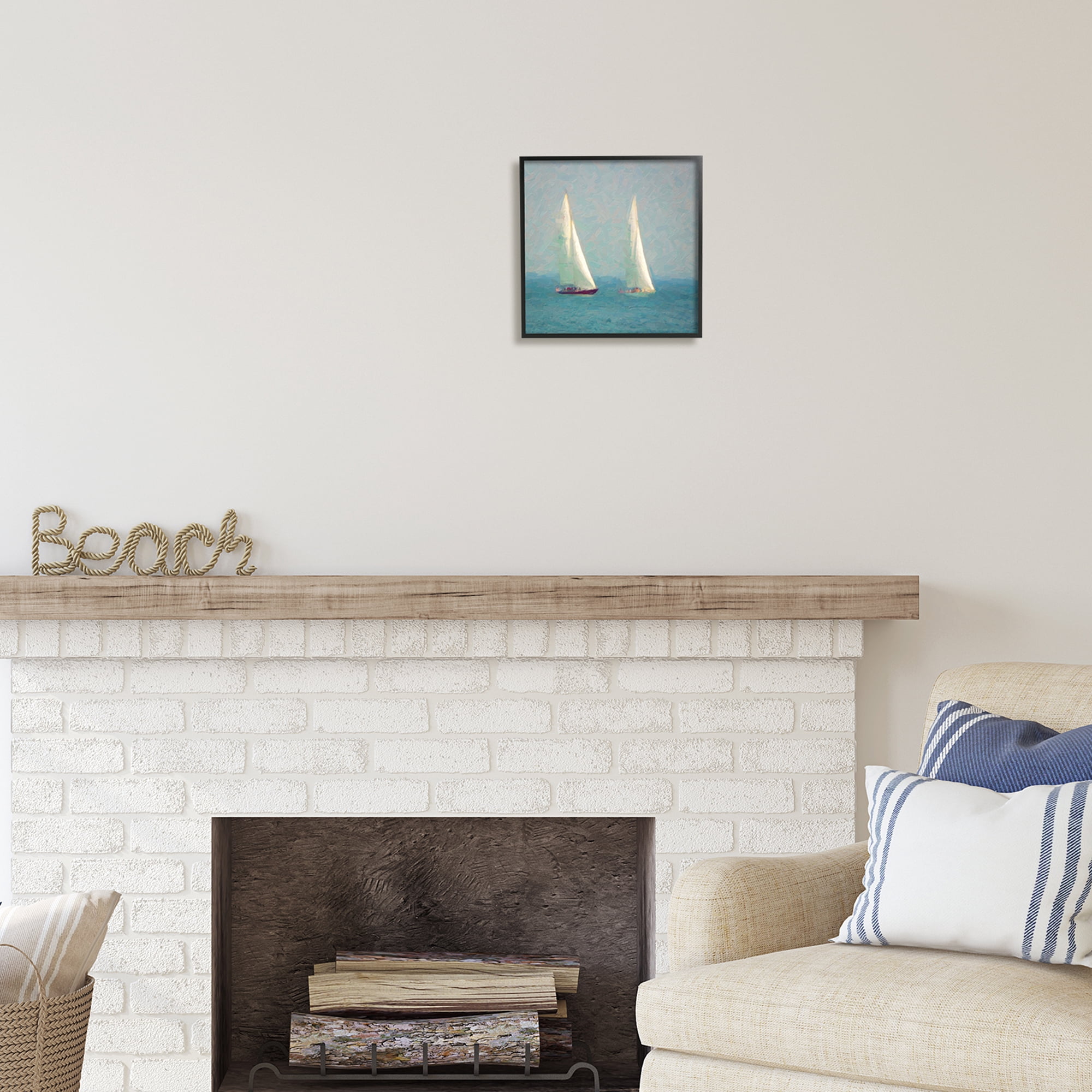 Stupell Industries Abstract Sailboats Painting Coastal Painting Black Framed Art Print Wall Art
