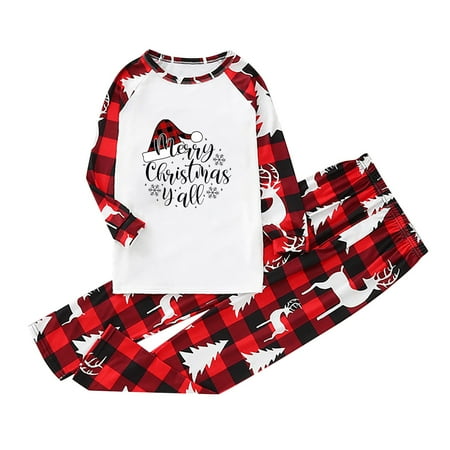 

Frehsky matching family outfits Family Christmas Pajamas Set Letter Print Plaid Raglan Sleeve Top And Printed Pants Homewear For Kids