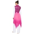 thumbnail image 4 of inlzdz Women Liturgical Praise Dance Dress Sequin Sleeveless Worship Overlay Tunic Lyrical Dancewear Hot Pink M, 4 of 5