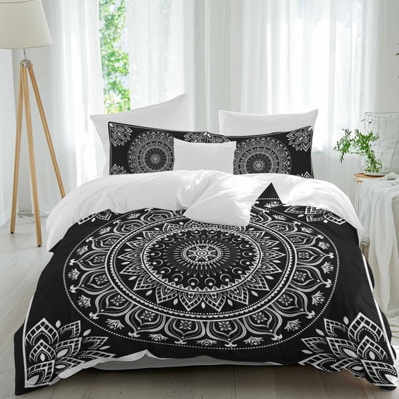 3 Piece Black Boho Duvet Cover Set Queen Size,Microfiber Comforter/Quilt Cover with Corner Ties and 2 Pillowcases,Retro Farmhouse Neutral Abstract Geometric All Season Bedding with Zipper Closure