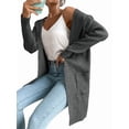 thumbnail image 6 of Women Hooded Open Front Long Sleeve Lapel Rib Knitted Winter Fall Sweater Cardigan Coat with Pocket Dark Gray L, 6 of 9
