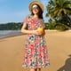 thumbnail image 4 of Fotbe Small Coral Red Flowers Vestido Largo de Moda para Mujer, Vestido Tipo Camiseta con Manga Corta y Estilo Casual a Rayas y Bloques de Color, 4 of 6
