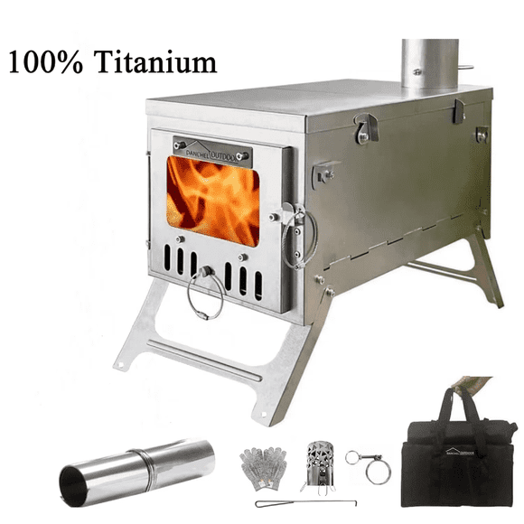 DANCHEL Outdoor T6 Titanium Alloy Folding Camping Stove with 2.2m Hose, Portable Backpack/Tent Stove for Cooking and Heating in Camping Tents.