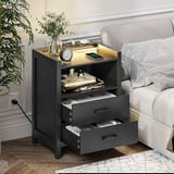 LED Nightstand with Charging Station, Black Nightstand with 2 Drawers ...