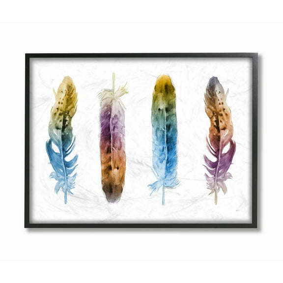 Stupell Industries Feathers In Watercolor Design Framed Wall Art by Third and Wall, 24" x 30", Black Framed
