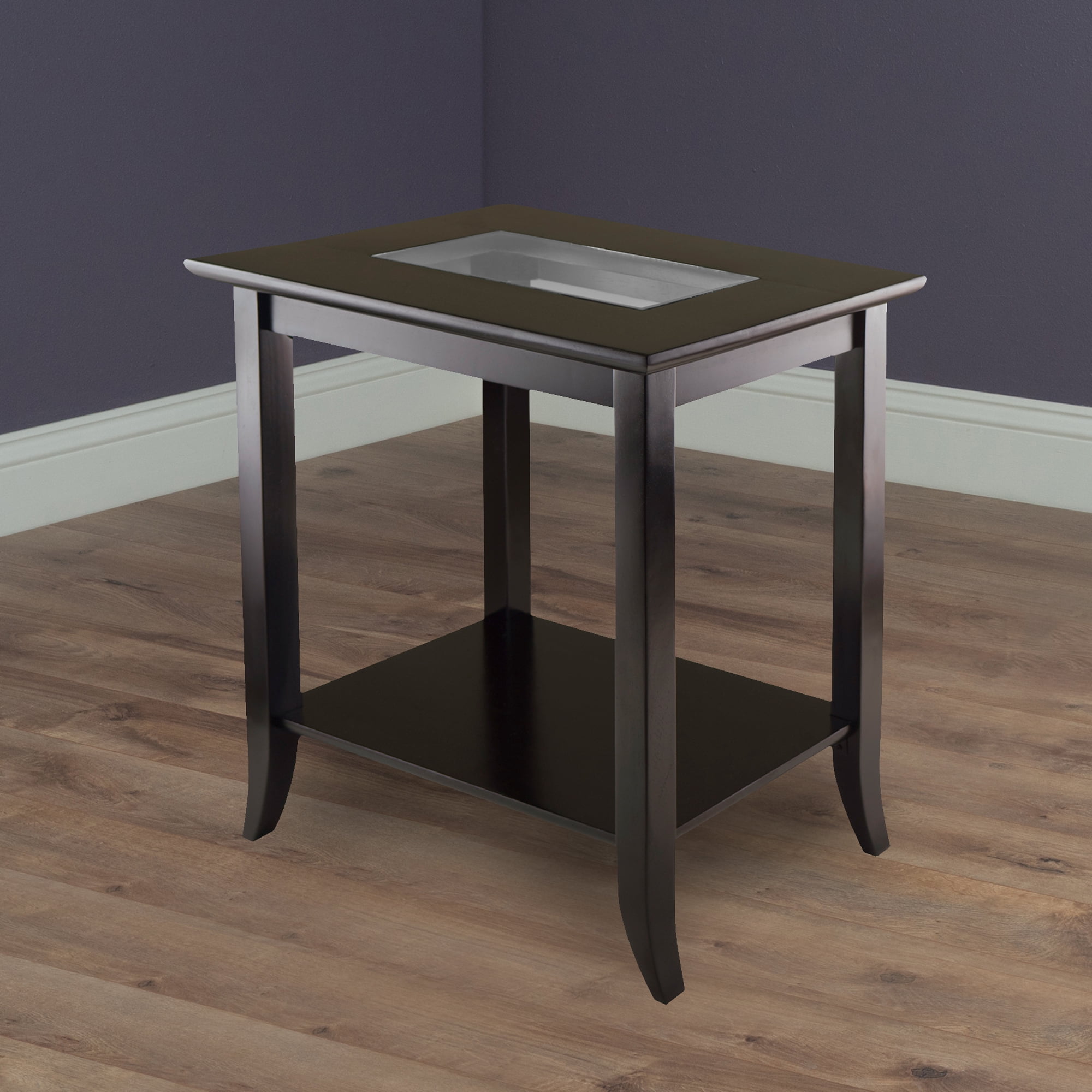 Winsome Genoa End Table with Glass Top, Espresso Finish