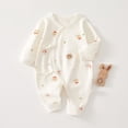 thumbnail image 2 of Baby Kimono Style Romper Girls Boys Cotton Long Sleeve Cute Printed Onesie with Side Bow Tie Detail and Snap Crotch Infant Comfort Jumpsuit Beige 7 3-6 Months, 2 of 7