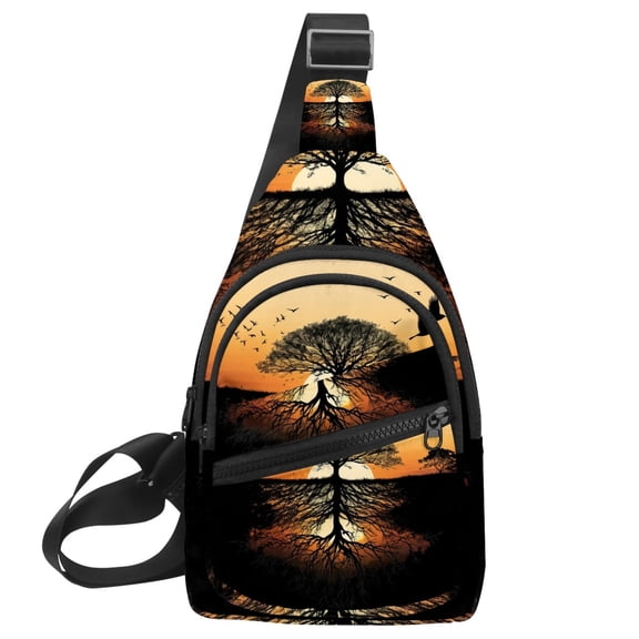 ERJLKXP Africa Sunset Grassland Small Mens Women Crossbody Chest Bag, Travel Over Shoulder Sling Bag Backpack Men Side Bag,Daypack