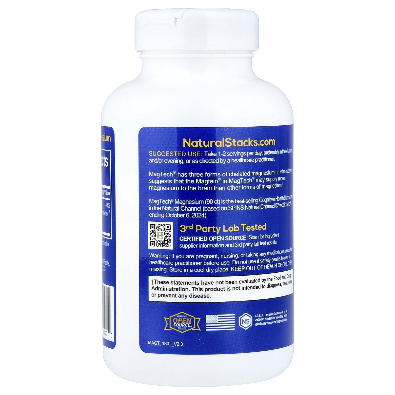 Natural Stacks MagTech® Magnesium, 180 Vegan Capsules (66.6 mg per Capsule)