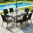 thumbnail image 2 of TLSUNNY Outdoor Dining Set, Patio Glass Table and 6 Chairs Set, w/ Umbrella Hole, Stackable Chairs, Outdoor Furniture for Backyard, Porch, Garden, 2 of 13