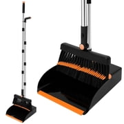 MesaSe Broom and Dustpan Set 57 Inches Long Handle Lightweight 180 Degree Rotating Broom Kits Upright Standing Dust Pan with Comb Teeth for Room Kitchen Lobby Office