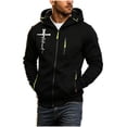 thumbnail image 3 of Men's Athletic Hoodies Solid Color Long Sleeve Zip Up Sweatshirt With Pockets Thick Casual Cross Letter Print Fleece Jacket for Daily Travel Outdoor, 3 of 7