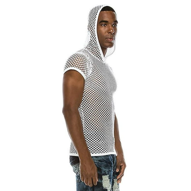 Men s Mesh See through Fishnet T Shirt Fashion Sexy Short Sleeve