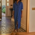 thumbnail image 4 of Joernso Women's Casual Denim Shirt Dress Roll Up Long Sleeve Button Down Maxi Dress Lapel Long Shift Jean Dress, 4 of 8