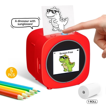 AI Voice-Activated Sticker Printer for Boys And Girls, No Ink, Wireless,Screen-Free Imagination Toy with Safe BPA-Free Paper Rolls,Portable Thermal Mini Inkless Printer