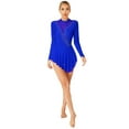 thumbnail image 3 of YONGHS Women's Figure Ice Skating Dress Long Sleeve Irregular Hem Gymnastics Dance Costume Royal Blue XXL, 3 of 6