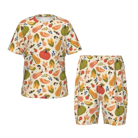 Luyuia Fall Pumpkin Print Girls  2-Piece Tie-Dye Pajama Set  Cute Summer Loungewear with Shirt and Tank Shorts Nightwear-Large