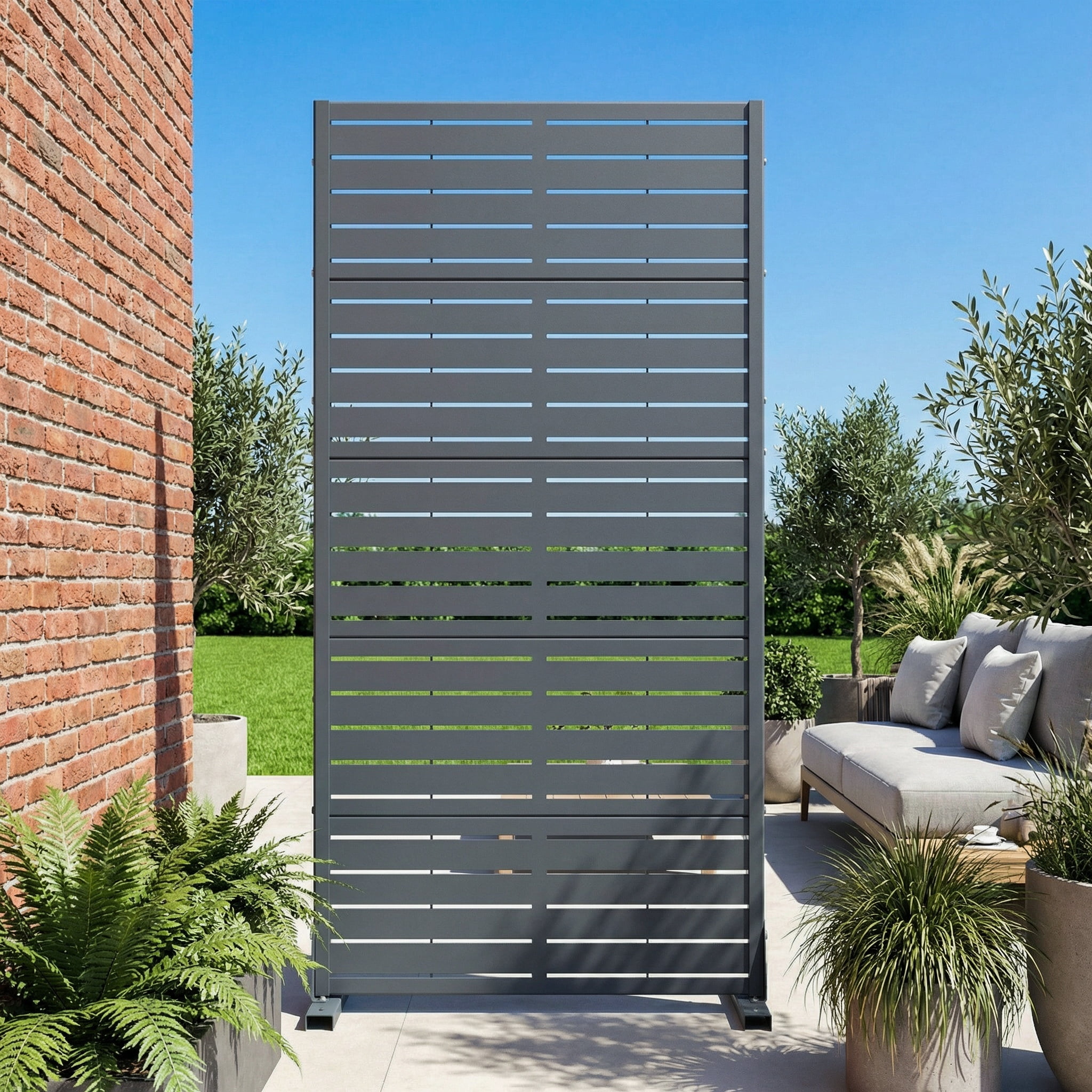 Privacy Metal Screen Fence Panel Horizontal Stripe Pattern