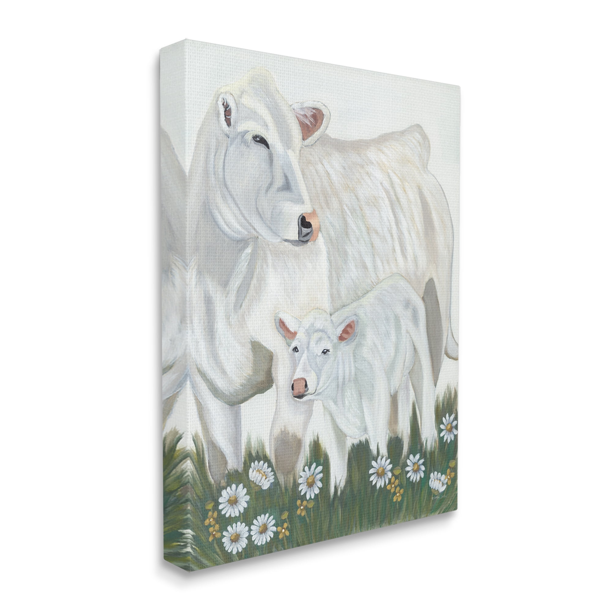 Stupell Industries White Cattle Family Mother Baby Calf Daisy Meadow Painting Gallery Wrapped Canvas Print Wall Art, Design by Ashley Justice
