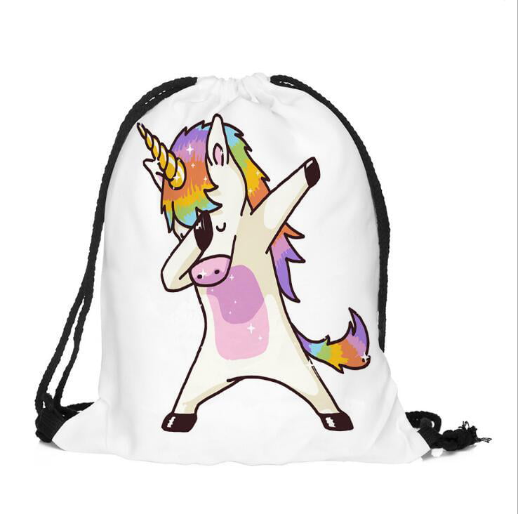 Unicorn Cute Dabbing Funny Dab Dance Print Drawstring Backpack,Sackpack String Bag Cinch Water Resistant Nylon Beach Bag for Gym Shopping Sport Yoga 
